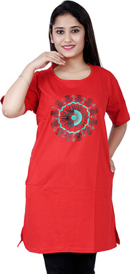 Vastr Printed Women Round Neck Red T-Shirt
