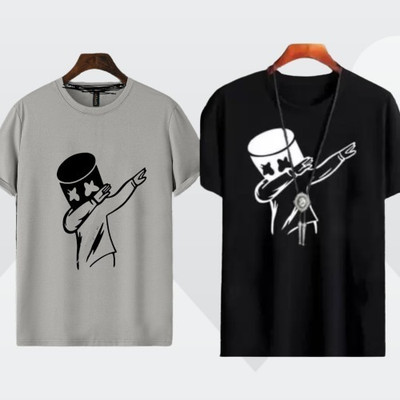 Printed Men Black, Grey T-Shirt