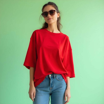 Knite wolf Solid Women Round Neck Red T-Shirt