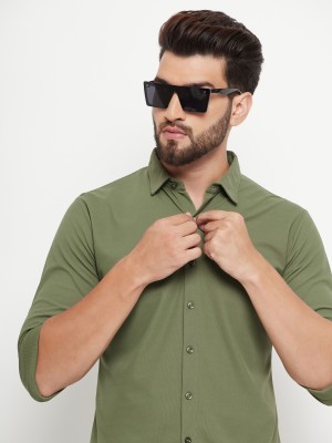 RENUOVO Men Solid Casual Dark Green Shirt