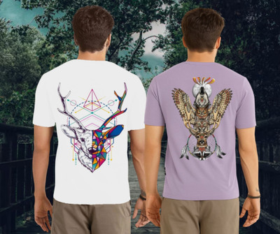 Kasendra Printed Men Round Neck White, Purple T-Shirt