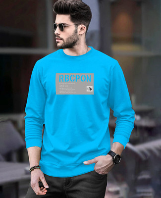 ACEBERE Printed Men Round Neck Reversible Light Blue T-Shirt