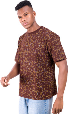SONI BROS Printed Men Round Neck Brown T-Shirt