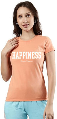 HouseOfCommon Printed Women Round Neck Orange T-Shirt