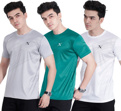 Cruister Solid Men Round Neck Grey, Dark Green, White T-Shirt
