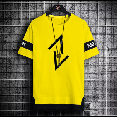 FASHIUM Printed Men Round Neck Yellow, Black T-Shirt