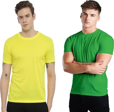 KETEX Solid Men Round Neck Green, Yellow T-Shirt