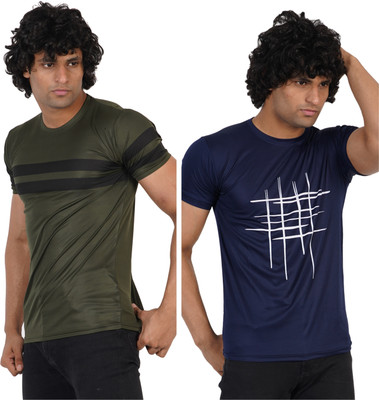 Jaqque Printed Men Round Neck Dark Green, Dark Blue T-Shirt