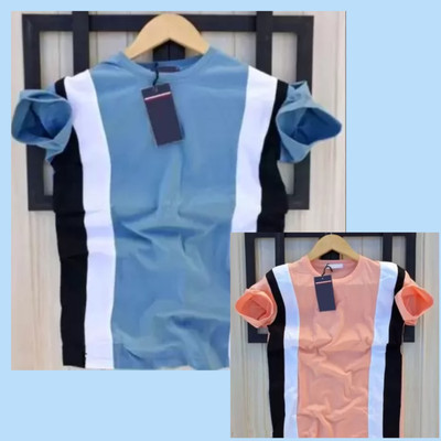 Color Block Men Blue, Pink T-Shirt