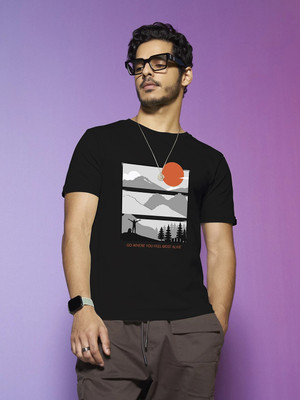 BEWAKOOF Printed Men Round Neck Black T-Shirt