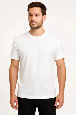 moxeron Solid Men Crew Neck White T-Shirt