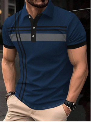 MD by Mathra Dass Printed Men Polo Neck Dark Blue T-Shirt