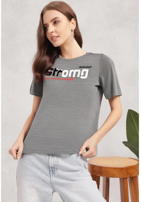 MACK JONNEY Printed Women Round Neck Grey T-Shirt