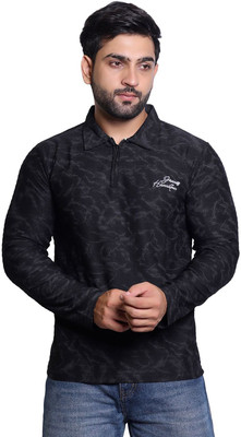 James Hamilton Printed Men Polo Neck Black T-Shirt
