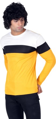 Pachirisu Colorblock Men Round Neck White, Yellow T-Shirt
