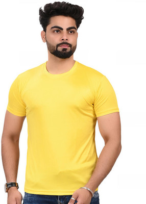 JS FASHIONS Solid Men Round Neck Yellow T-Shirt
