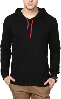 Zoby Solid Men Hooded Neck Black T-Shirt