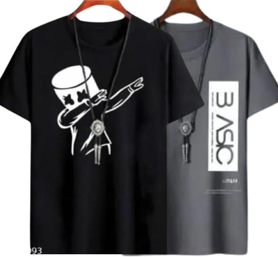 Clothy Printed Men Black, Grey T-Shirt