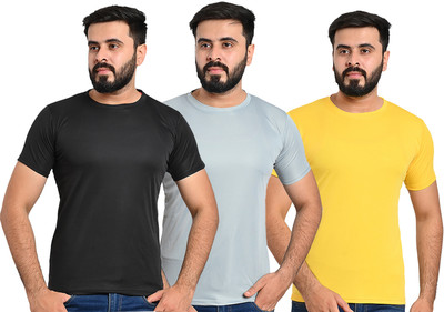 RYPD ENTERPRISE Solid Men Round Neck Black, Grey, Yellow T-Shirt