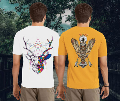 Kasendra Printed Men Round Neck White, Yellow T-Shirt