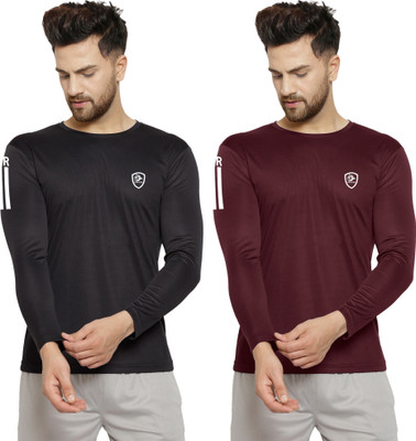Cruister Sporty Men Round Neck Maroon, Black T-Shirt