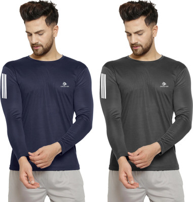 Cruister Sporty Men Round Neck Grey, Navy Blue T-Shirt