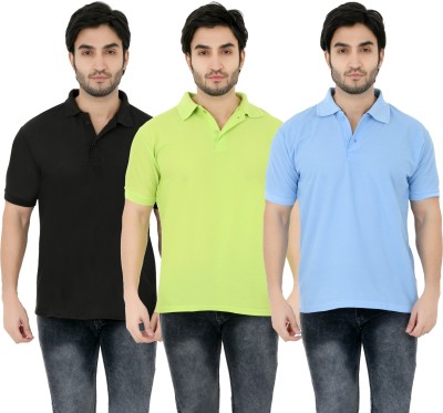 KEOTI Solid Men Polo Neck Light Blue, Light Green, Black T-Shirt