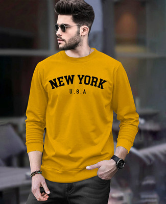 ACEBERE Printed Men Round Neck Reversible Yellow T-Shirt