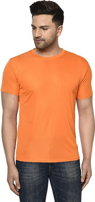 True Basket Solid Men Round Neck Orange T-Shirt