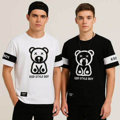 KASPY Printed Men Round Neck Black, White T-Shirt