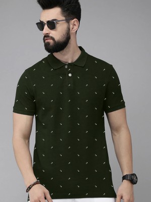 Merriment Printed Men Polo Neck Dark Green T-Shirt