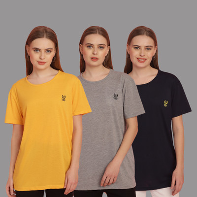 MACK JONNEY Solid Women Round Neck Multicolor T-Shirt