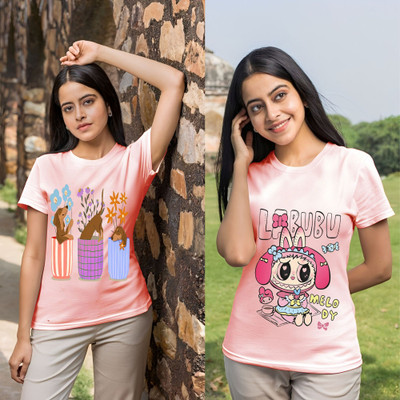 Lecowar Printed Women Round Neck Multicolor T-Shirt