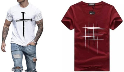 Printed Men Maroon, White T-Shirt