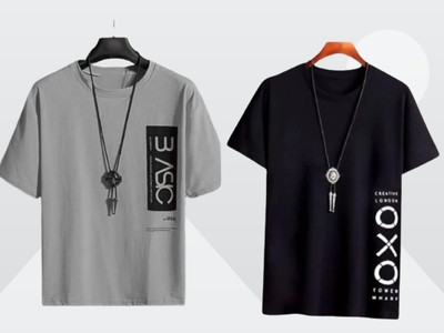 Printed Men Black, Grey T-Shirt