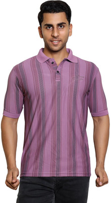 James Hamilton Striped Men Polo Neck Purple T-Shirt