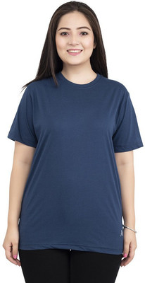 Affirm Solid Women Round Neck Blue T-Shirt