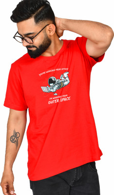 Burundi Blu Printed Men Round Neck Red T-Shirt