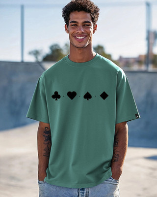 catbunny Printed Men Round Neck Green T-Shirt