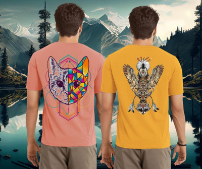 Lecowar Printed Men Round Neck Pink, Yellow T-Shirt