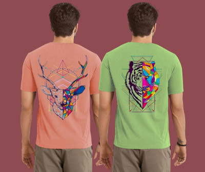 Kintu Parantu Printed Men Round Neck Pink, Green T-Shirt