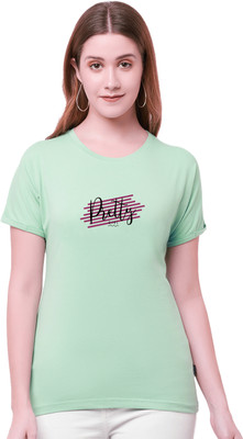 AMEVI Typography Women Round Neck Green T-Shirt