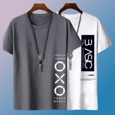 Striped Men Grey, White T-Shirt