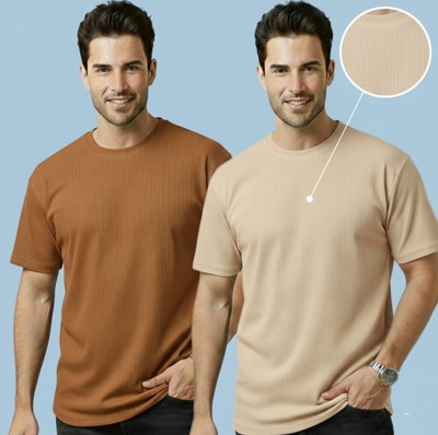 Fashion Globe Striped Men Brown T-Shirt