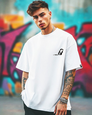 catbunny Printed Men Round Neck White T-Shirt