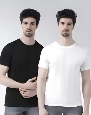 Solid Men Black, White T-Shirt