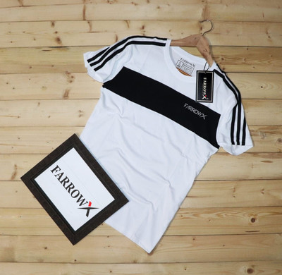 Color Block Men White, Black T-Shirt
