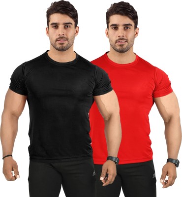 UDI n ADI Solid Men Round Neck Red, Black T-Shirt