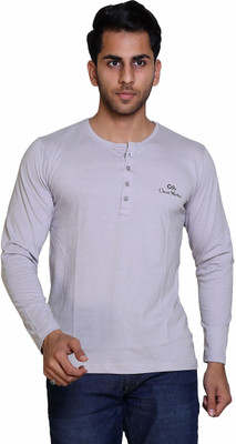 Classic Martino Self Design Men Henley Neck Grey T-Shirt