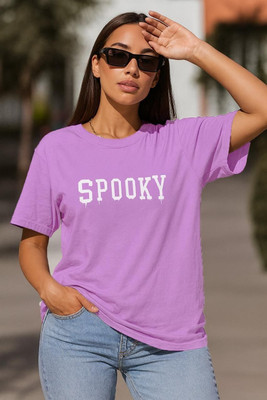 AdvibaFashion Typography Women Round Neck Purple T-Shirt